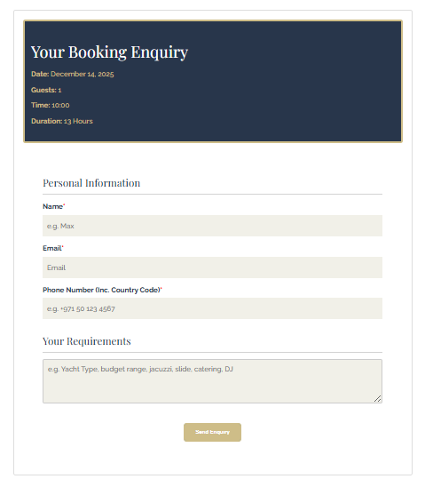 booking form custom built without any plugin on wordpress