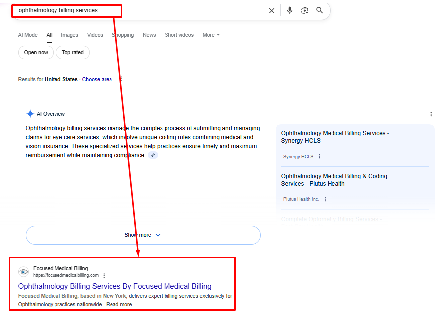 How I Ranked Focused Medical Billing #1 for “Ophthalmology Billing Services”